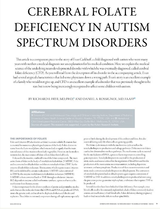 Cerebral Folate Deficiency in ASD